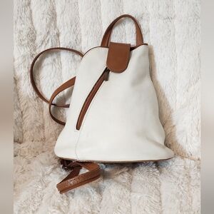 Elegant Cream and Brown Leather Backpack